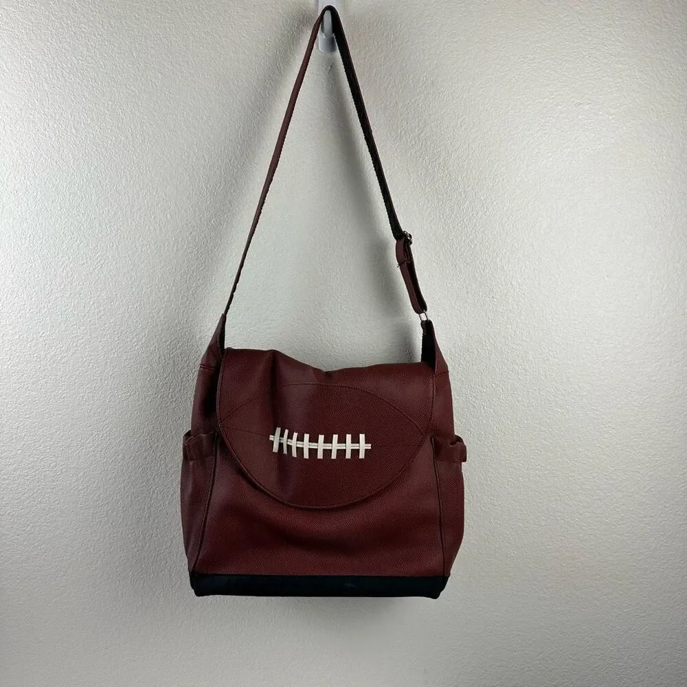 Timi & Leslie Football Stitch Men's Diaper‎ Bag Brown Leather Game Day Sporty
